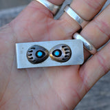 Vintage Sterling Turquoise Bear Paw Money Clip