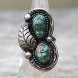 Vintage Sterling 2-Stone Turquoise Feather Ring 5.75