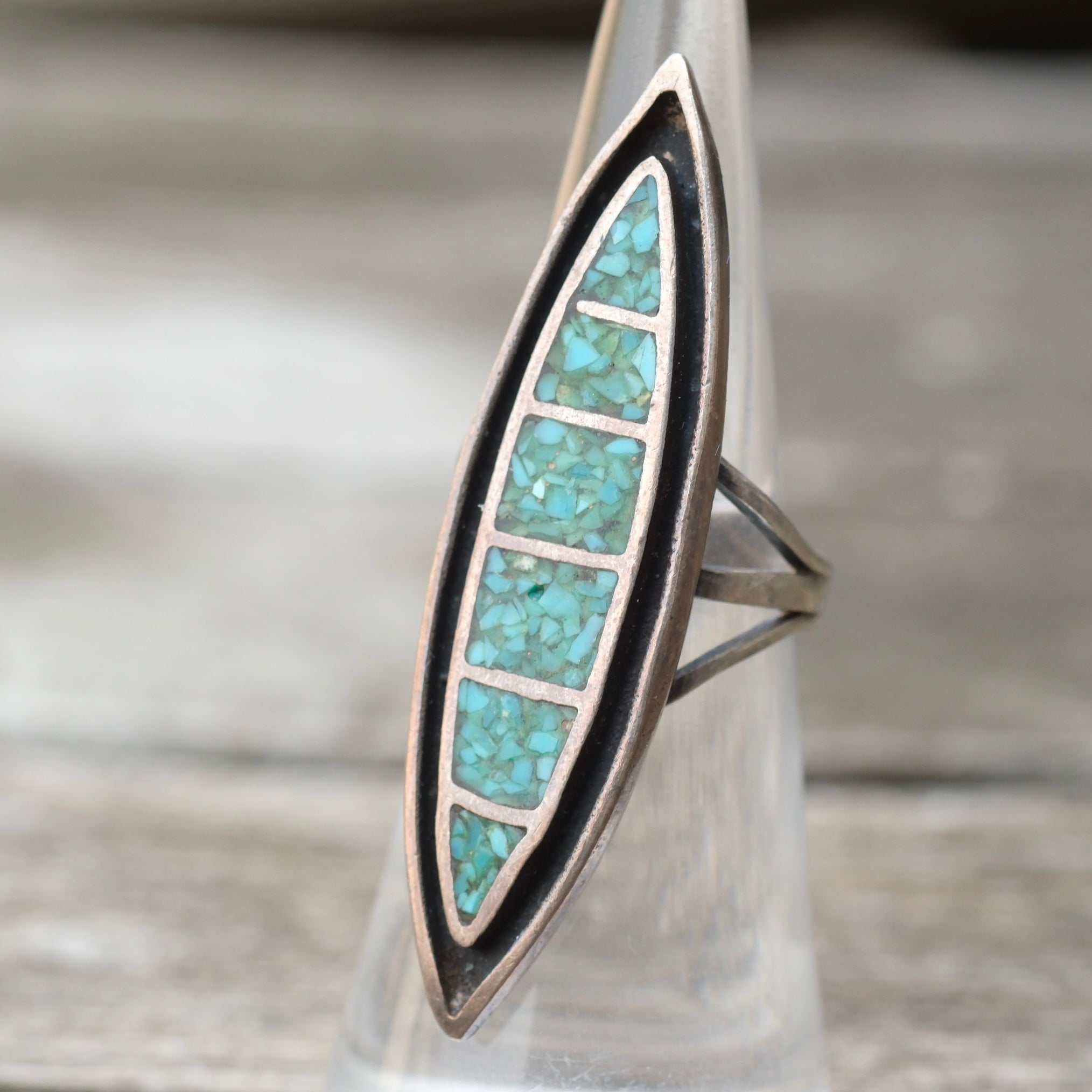 Vintage Sterling Turquoise Inlay Ring 5.25
