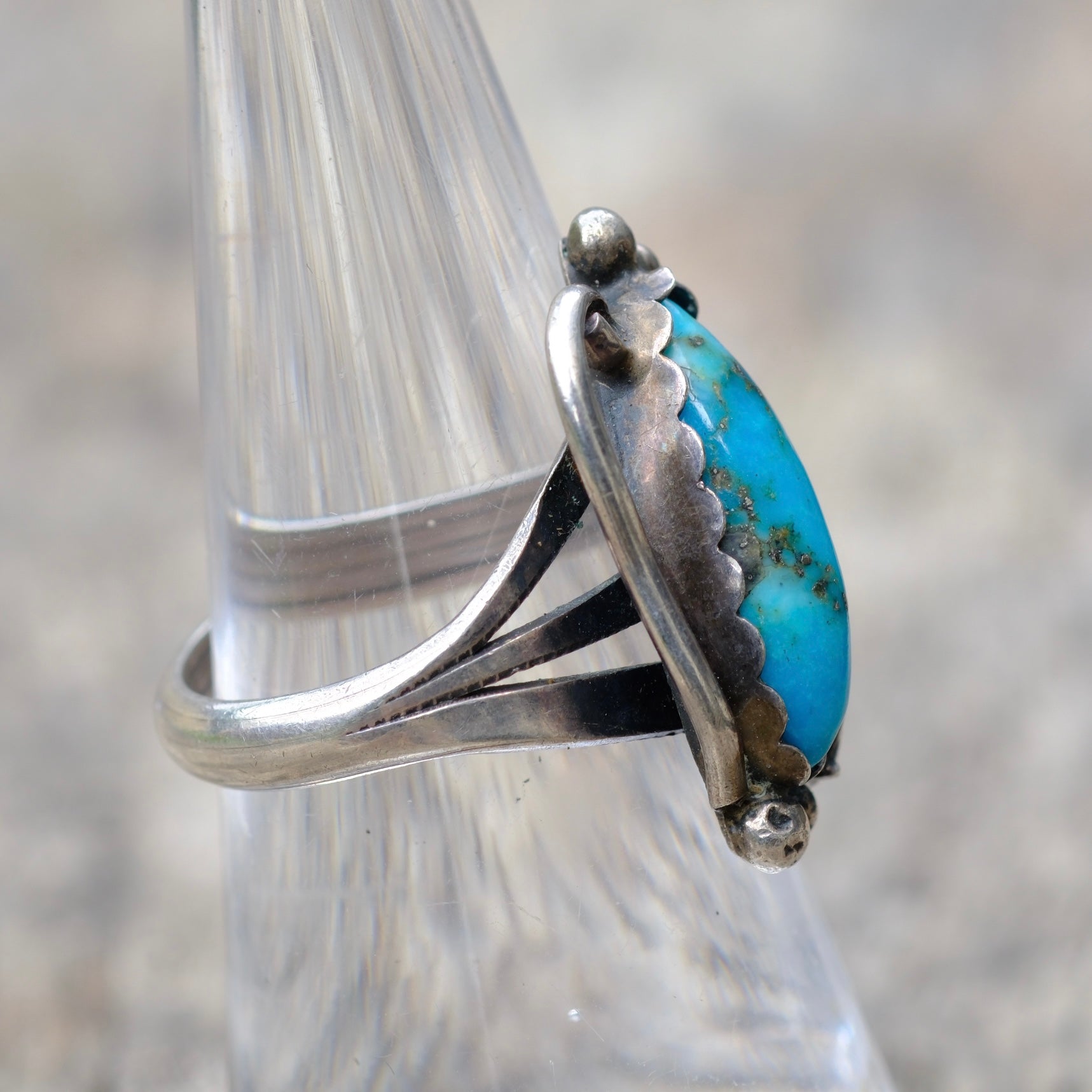 Vintage Sterling Turquoise Feather Ring 6.75