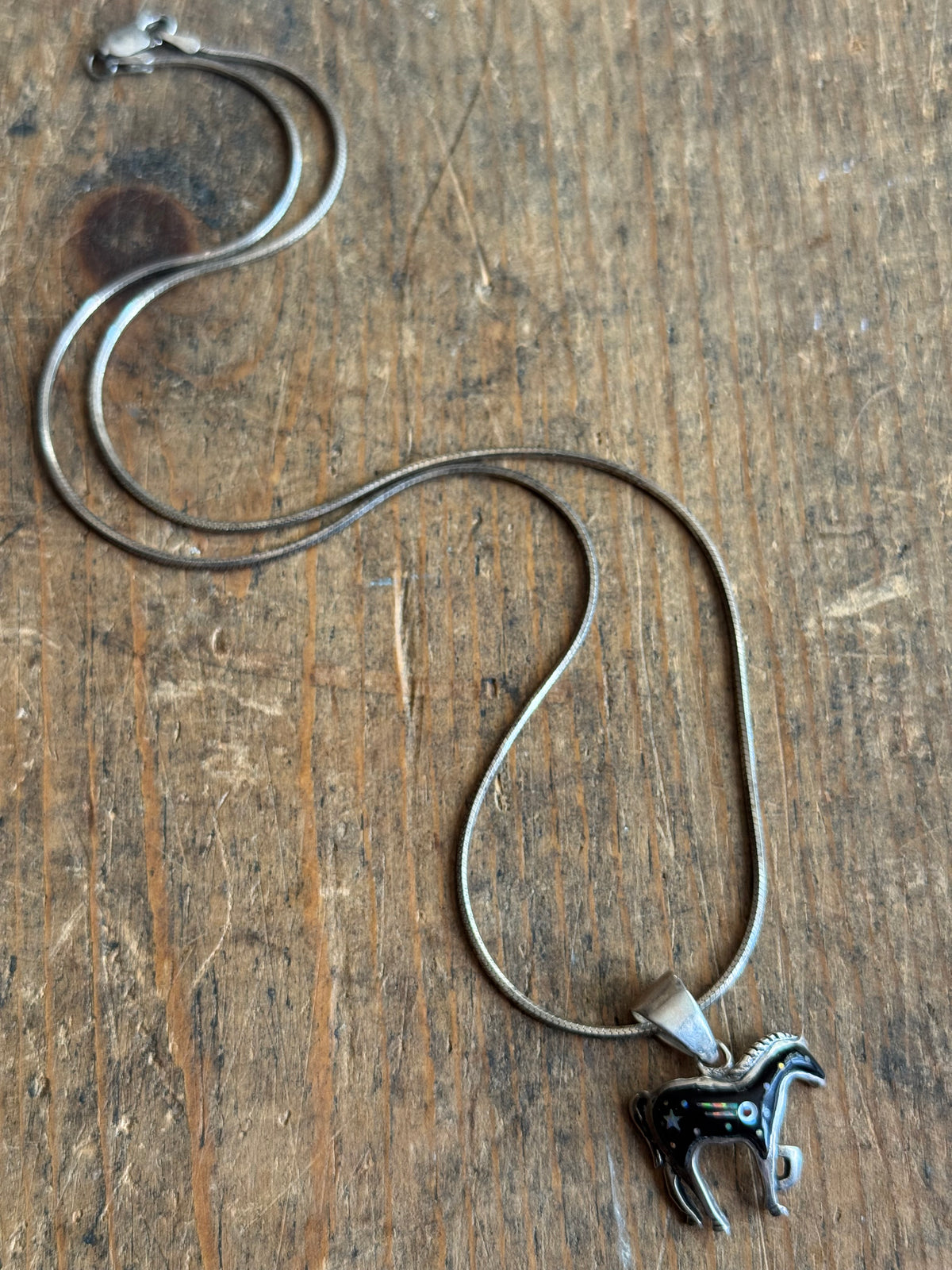 Vintage Sterling Silver Multistone Inlay Horse Necklace