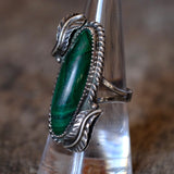 Vintage Sterling Malachite Feather Ring 7.5