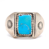 Vintage Sterling Turquoise Stamped Band Ring 11.5