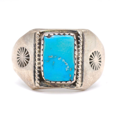 Vintage Sterling Turquoise Stamped Band Ring 11.5