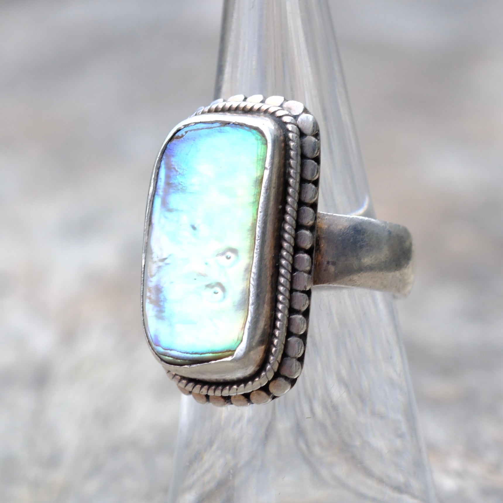 Vintage Sterling Silver Chunky Abalone Ring 6