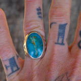 Vintage Sterling Turquoise Stamped V Ring 8.5