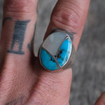 Vintage Sterling Turquoise and Mother OF Pearl Inlay Ring 10.5