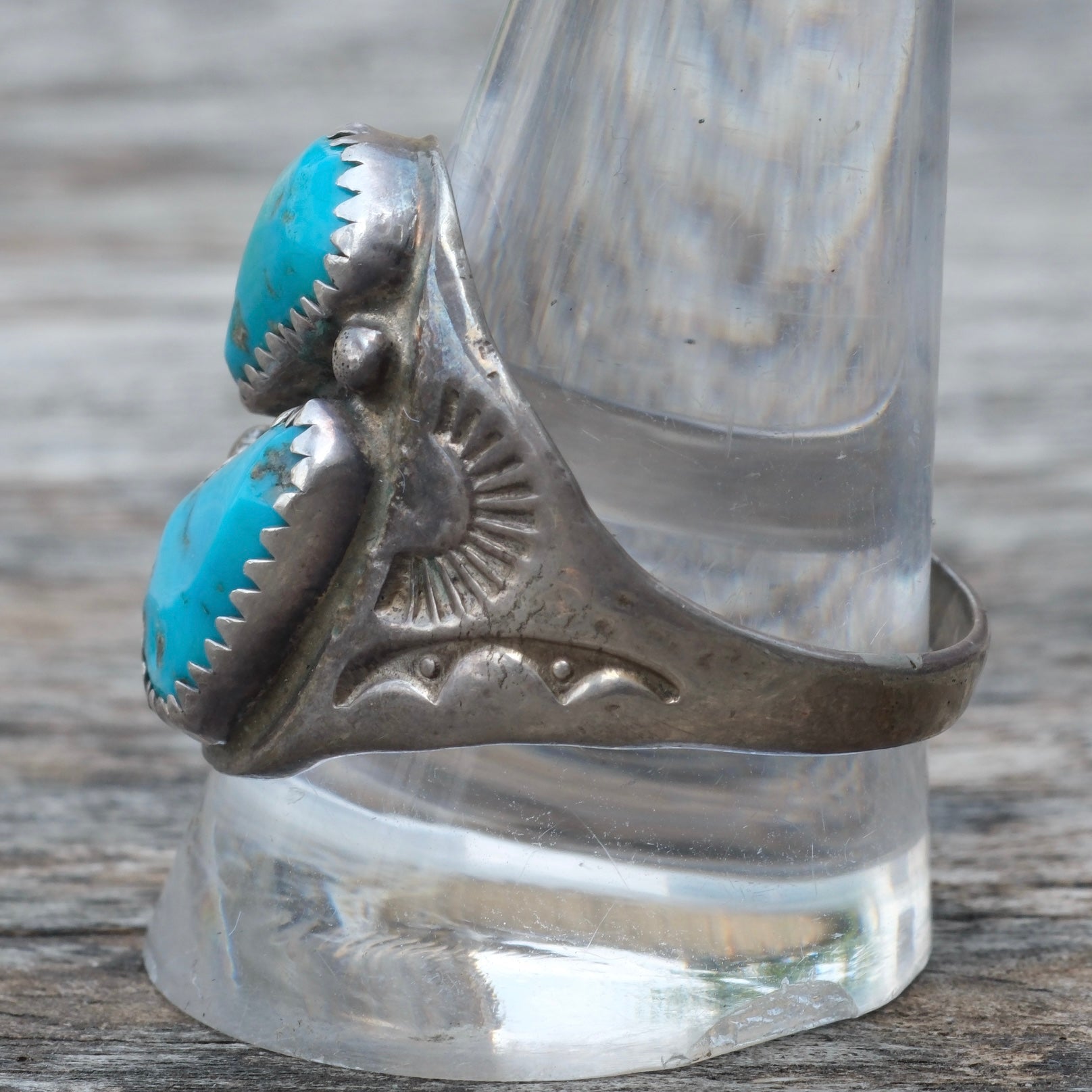 Vintage Sterling 2-Stone Turquoise Ring 11.5