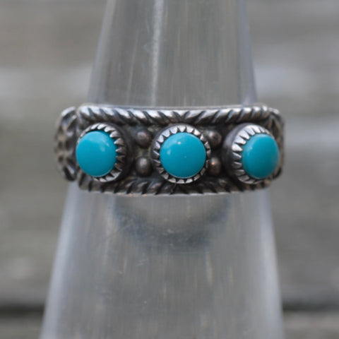 Vintage Sterling 3-Stone Turquoise Arrowhead Ring 4.5