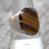 Vintage Sterling Tigers Eye Inlay Striper Ring 10