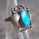 Vintage Sterling Turquoise Feather Ring 5.5