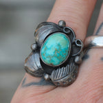 Vintage Sterling Turquoise Feather Ring 5.5