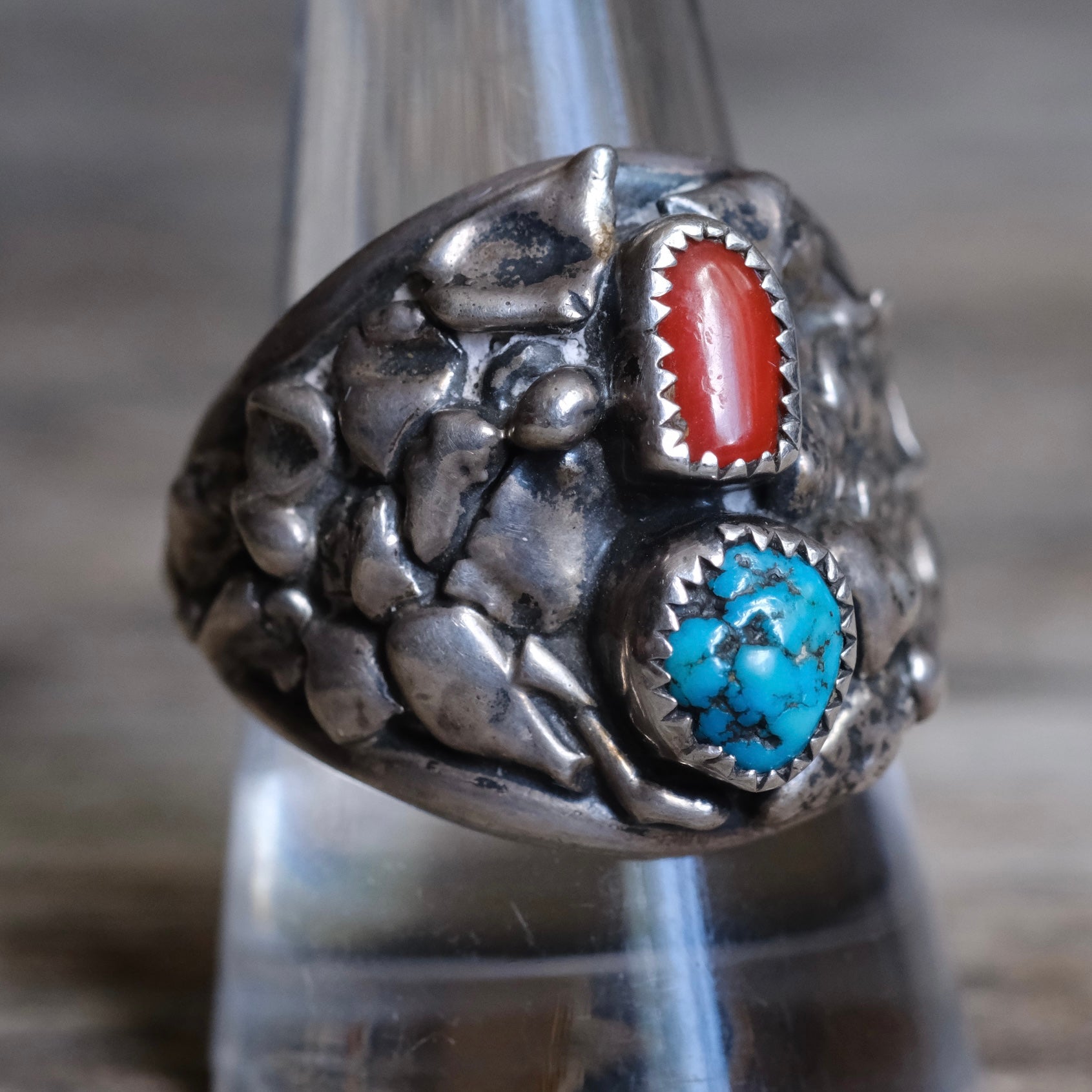 Vintage Sterling Turquoise and Coral Ring 10