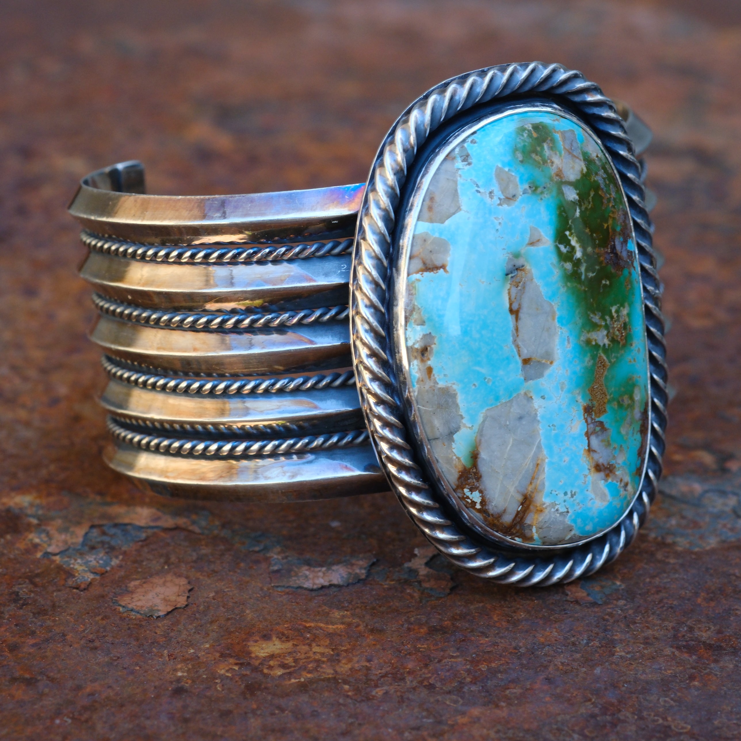 Massive Sterling Silver Turquoise Roper Cuff Bracelet