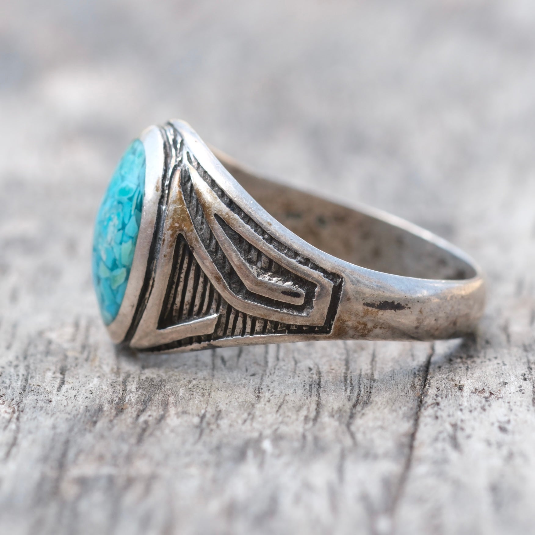 Vintage Sterling Crushed Turquoise Ring 10.75