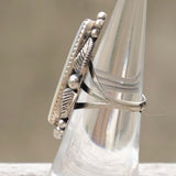 Vintage Sterling Mother Of Pearl Double Feather Ring 6
