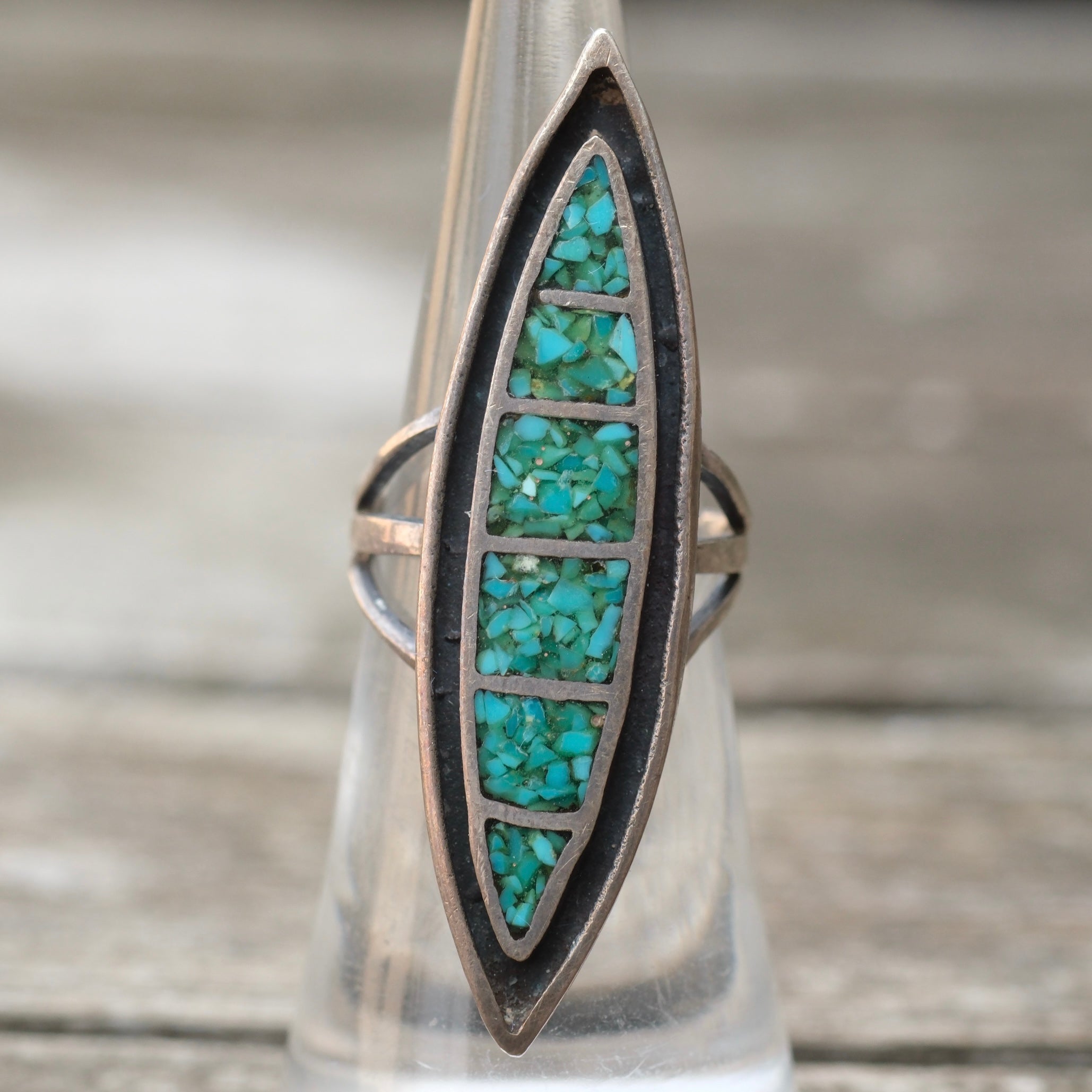 Vintage Sterling Turquoise Inlay Ring 5.25