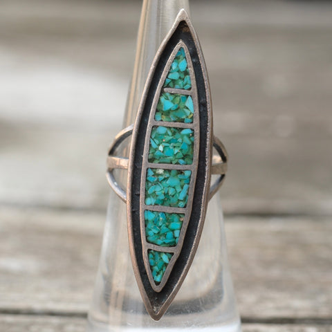 Vintage Sterling Turquoise Inlay Ring 5.25