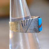 Vintage Sterling Turquoise and Coral Inlay Ring 7.5