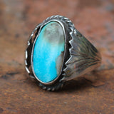 Vintage Sterling Turquoise Ribbed Band Ring 9.25