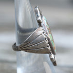 Vintage Sterling Turquoise Ribbed Band Ring 6