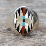 Vintage Sterling Zuni Inlay Ring 10.75