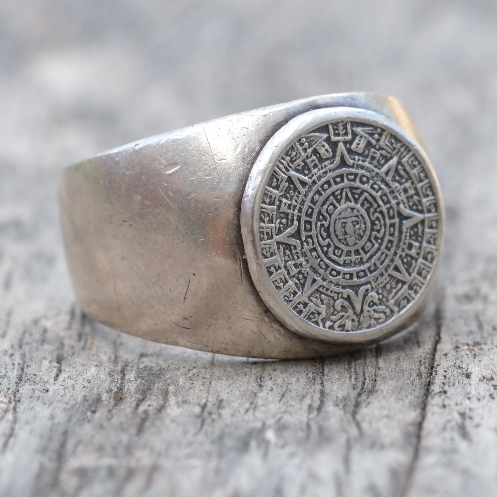 Vintage Sterling Aztec Calendar Ring 11