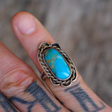 Vintage Sterling Turquoise Roper Ring 4.75