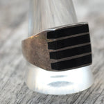 Vintage Sterling Onyx Inlay Striper Ring 12.75