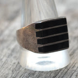 Vintage Sterling Onyx Inlay Striper Ring 12.75