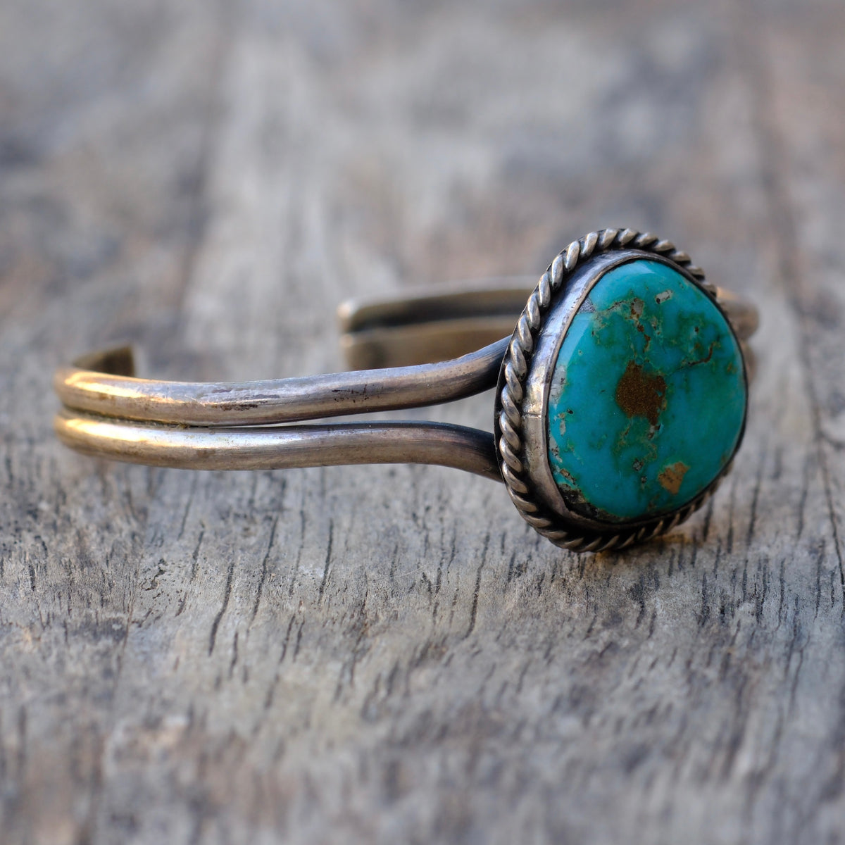 Vintage Sterling Turquoise Roper Cuff Bracelet