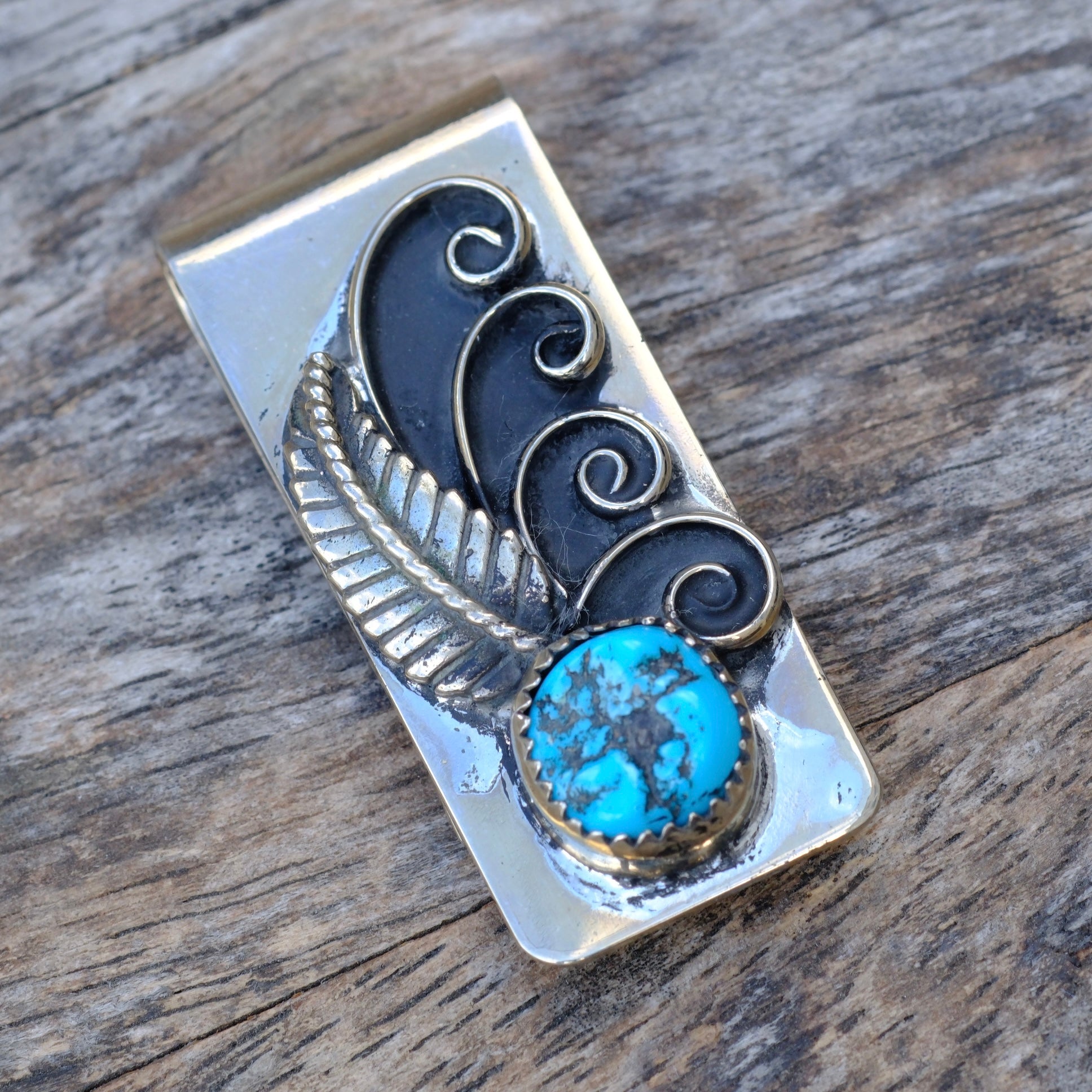 Vintage Turquoise Feather Money Clip