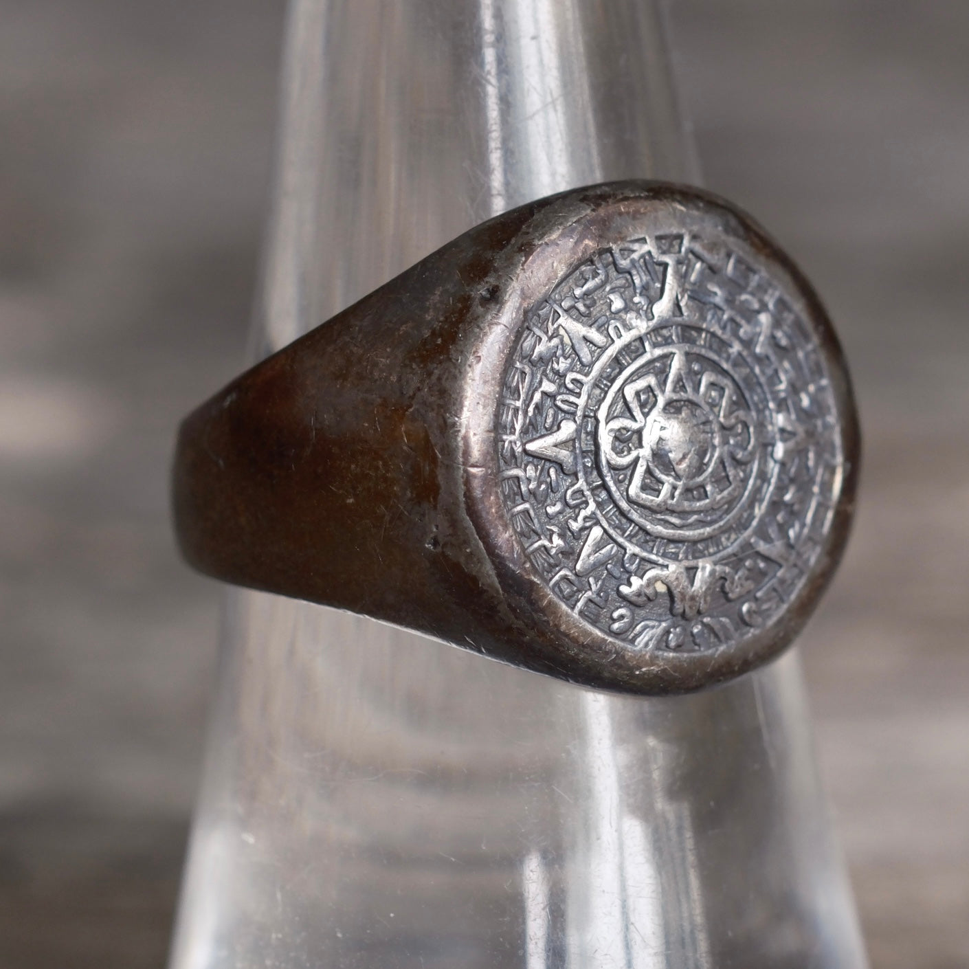 Vintage Sterling Silver Aztec Calendar Ring 7.5