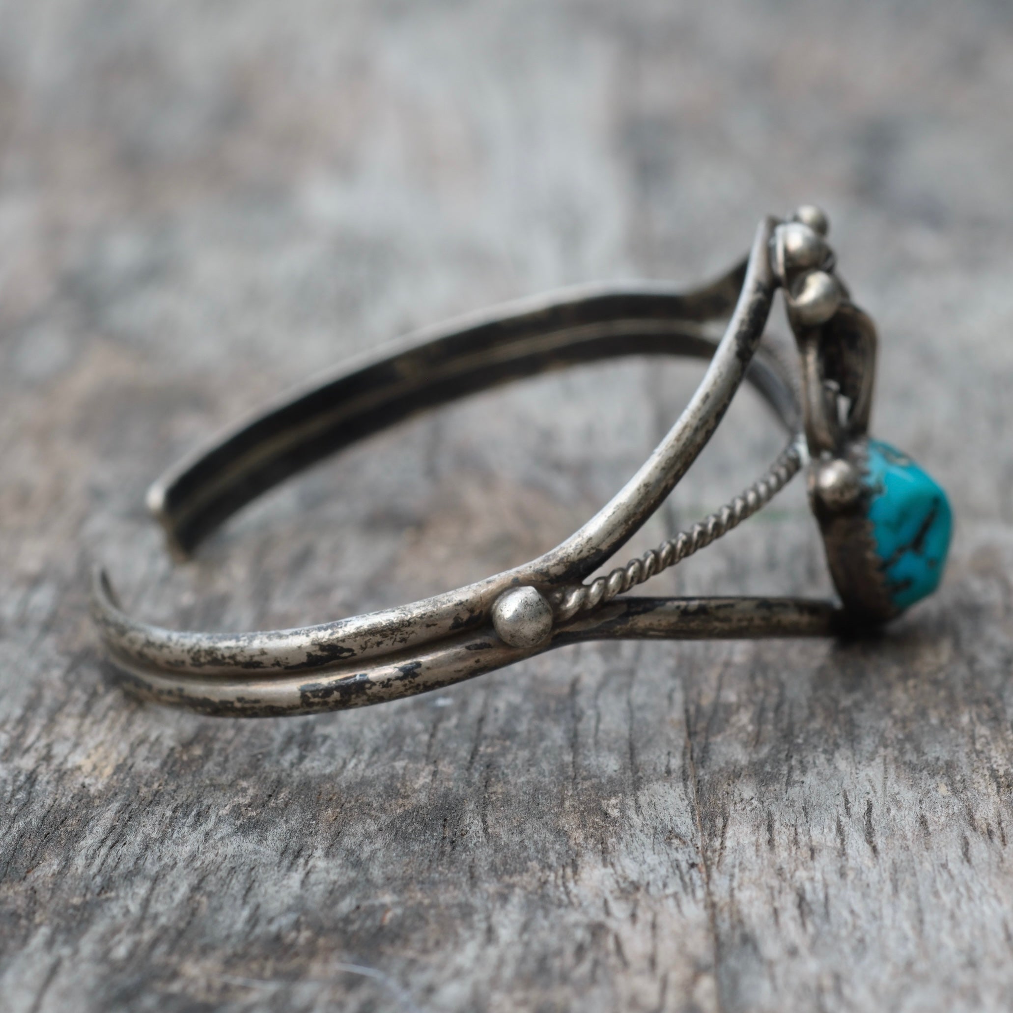 Vintage Sterling Turquoise Feather Cuff Bracelet