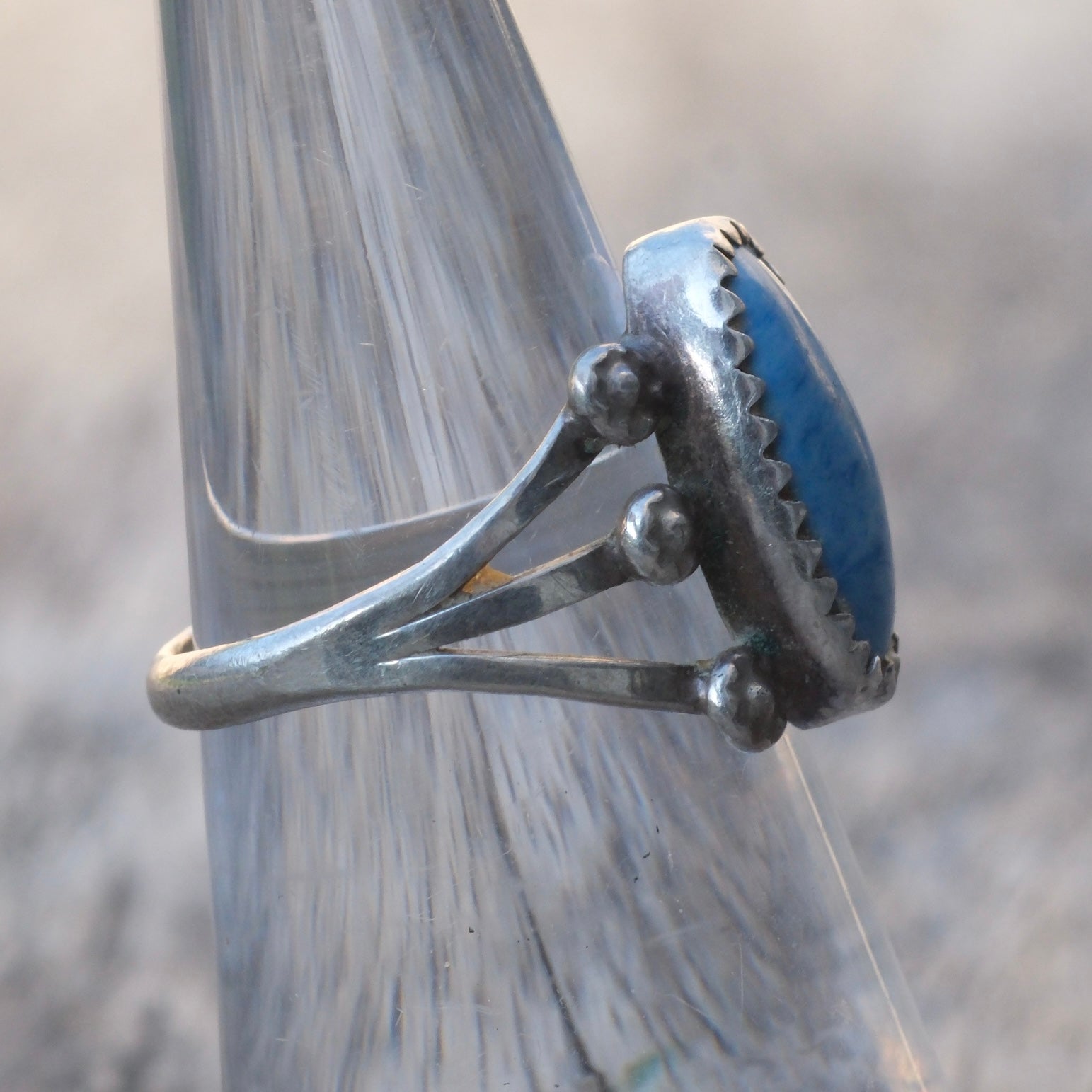 Vintage Sterling Lapis Split Band Ring 5.25