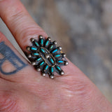 Vintage Sterling Turquoise Cluster Ring 6.5