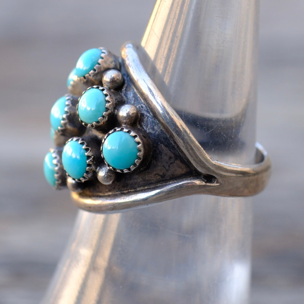 Vintage Sterling Turquoise Cluster Ring 6.5