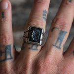 Vintage Sterling Hematite Centurion Signet Ring 6.5