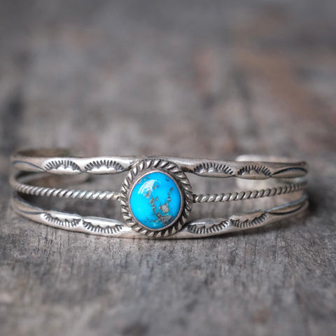 Vintage Sterling Turquoise Stamped Cuff