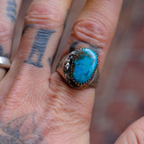 Vintage Sterling Turquoise Stamped Band Ring 11.5