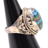 Vintage Sterling Rainbow Calsilica Ring 6.5