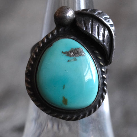 Vintage Sterling Turquoise Feather Ring 6.25