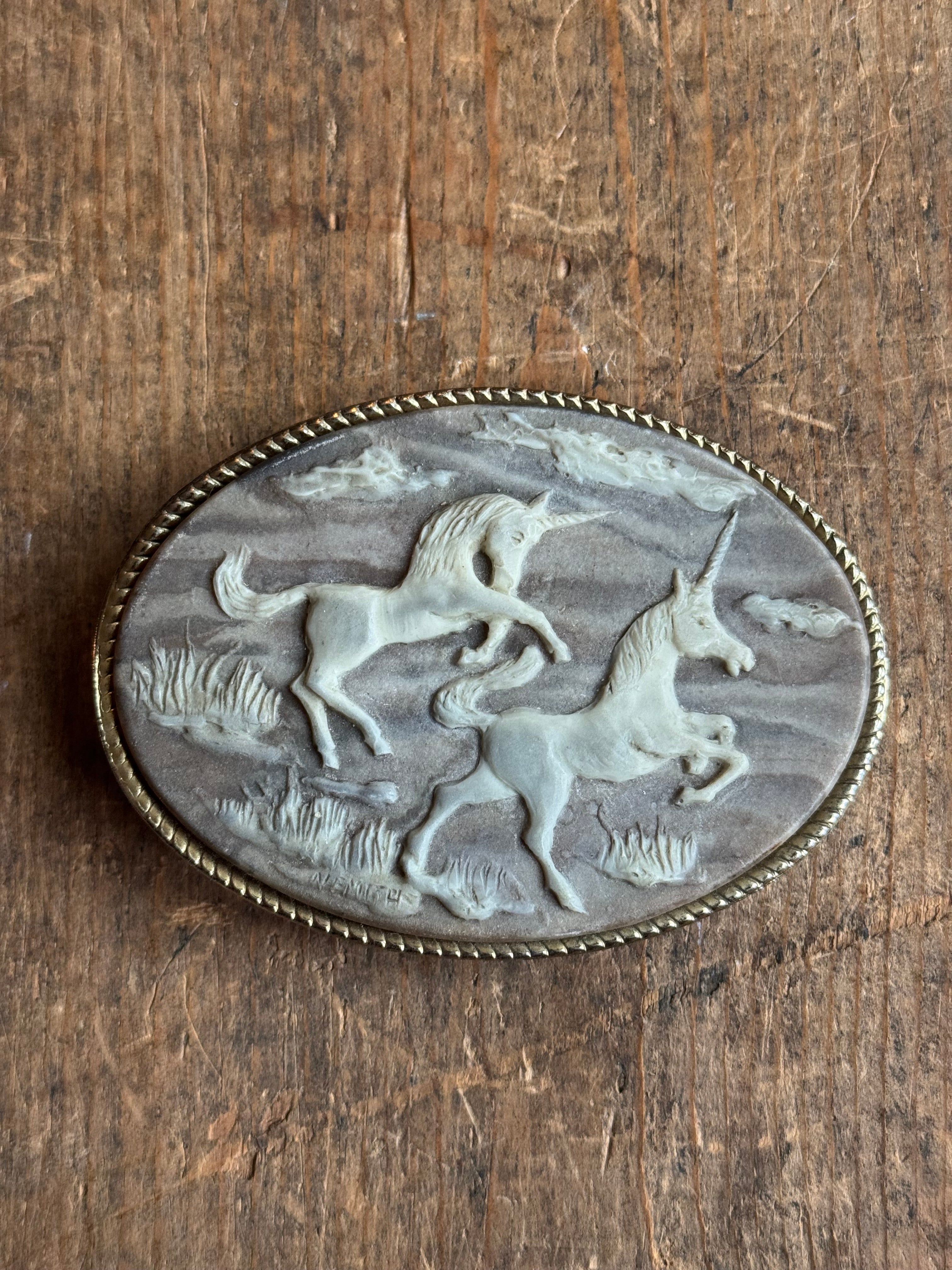 Vintage Brass Tone Unicorn Belt Buckle