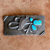 Vintage Sterling 3-Stone Turquoise Ladies Belt Buckle