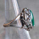 Vintage Sterling Malachite Feather Ring 7