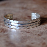 Vintage Sterling Silver Thick Braided Cuff Bracelet 7"