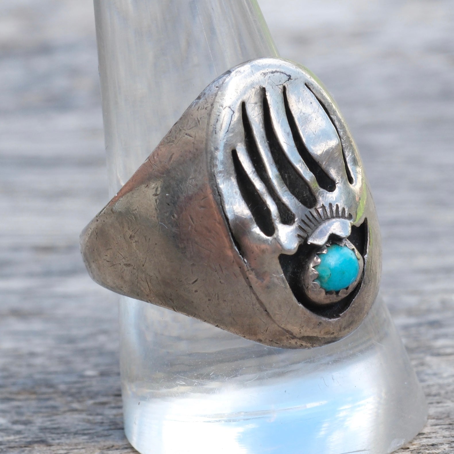 Vintage Sterling Turquoise Bear Claw Ring 10.25