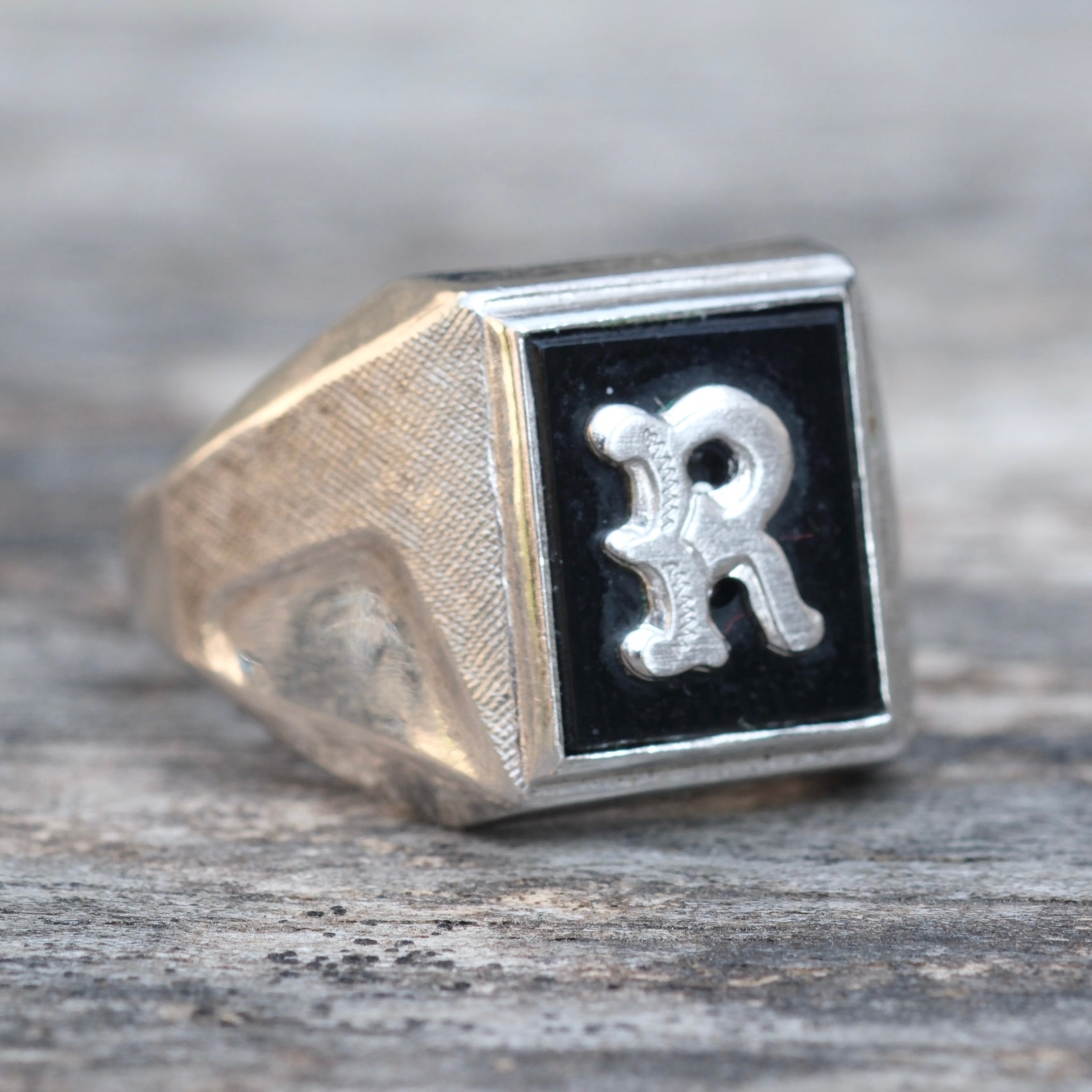 Vintage Sterling R Initial Signet Ring 9.75