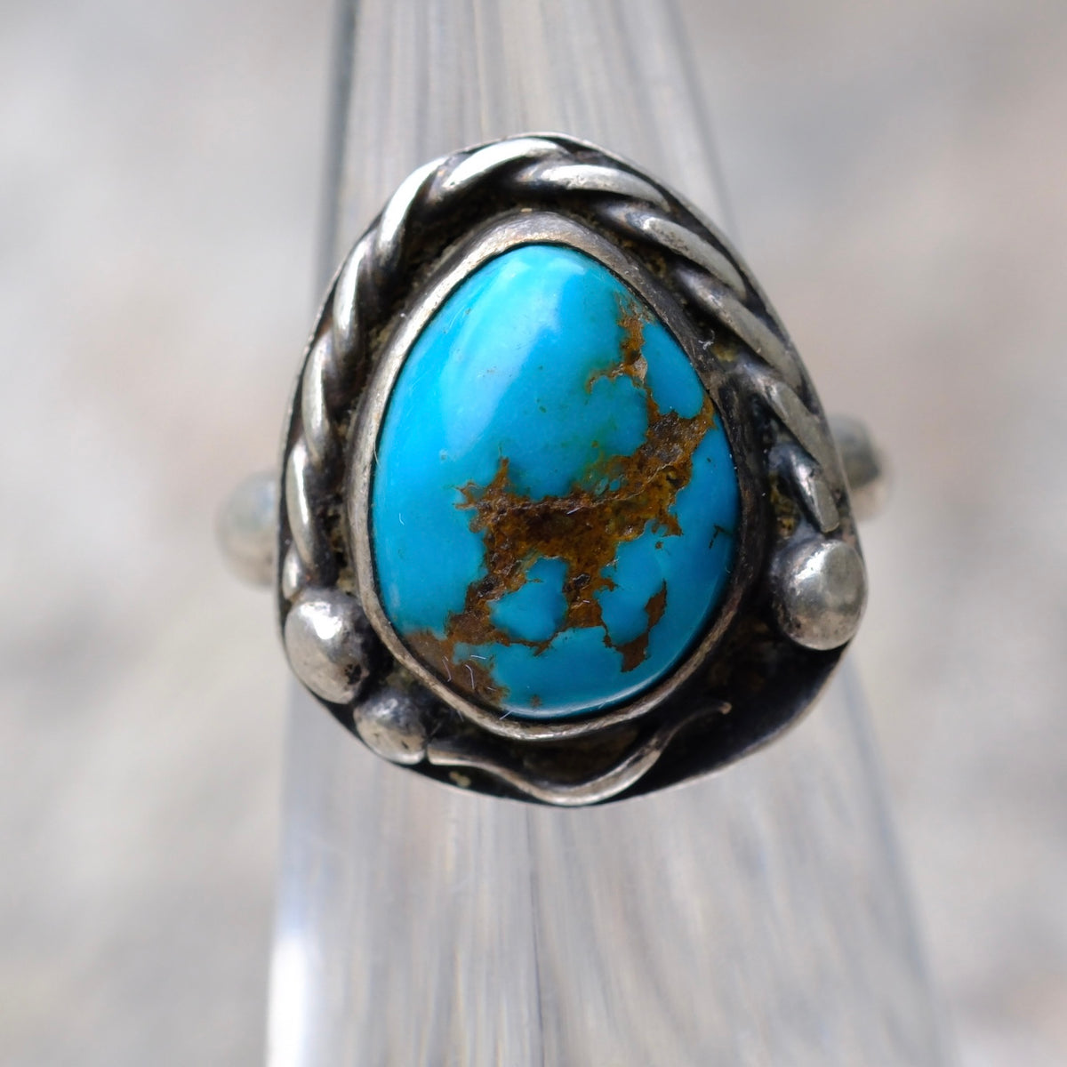 Vintage Sterling Turquoise Ring 3.5