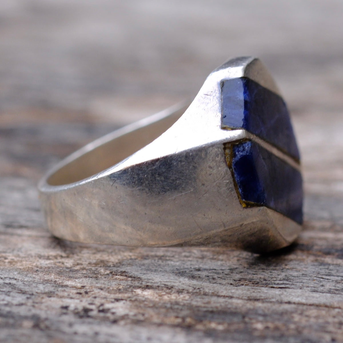 Vintage Sterling Lapis Inlay Ring 9.75